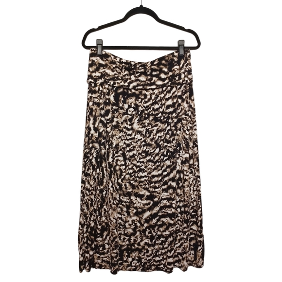 A.N.A Brown Black Cream Print Pull On Maxi Skirt Petite Large - Picture 3 of 6